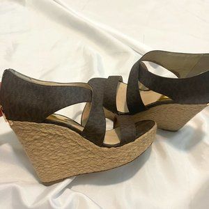 Michael Kors Monogram Brown Wedge Heels